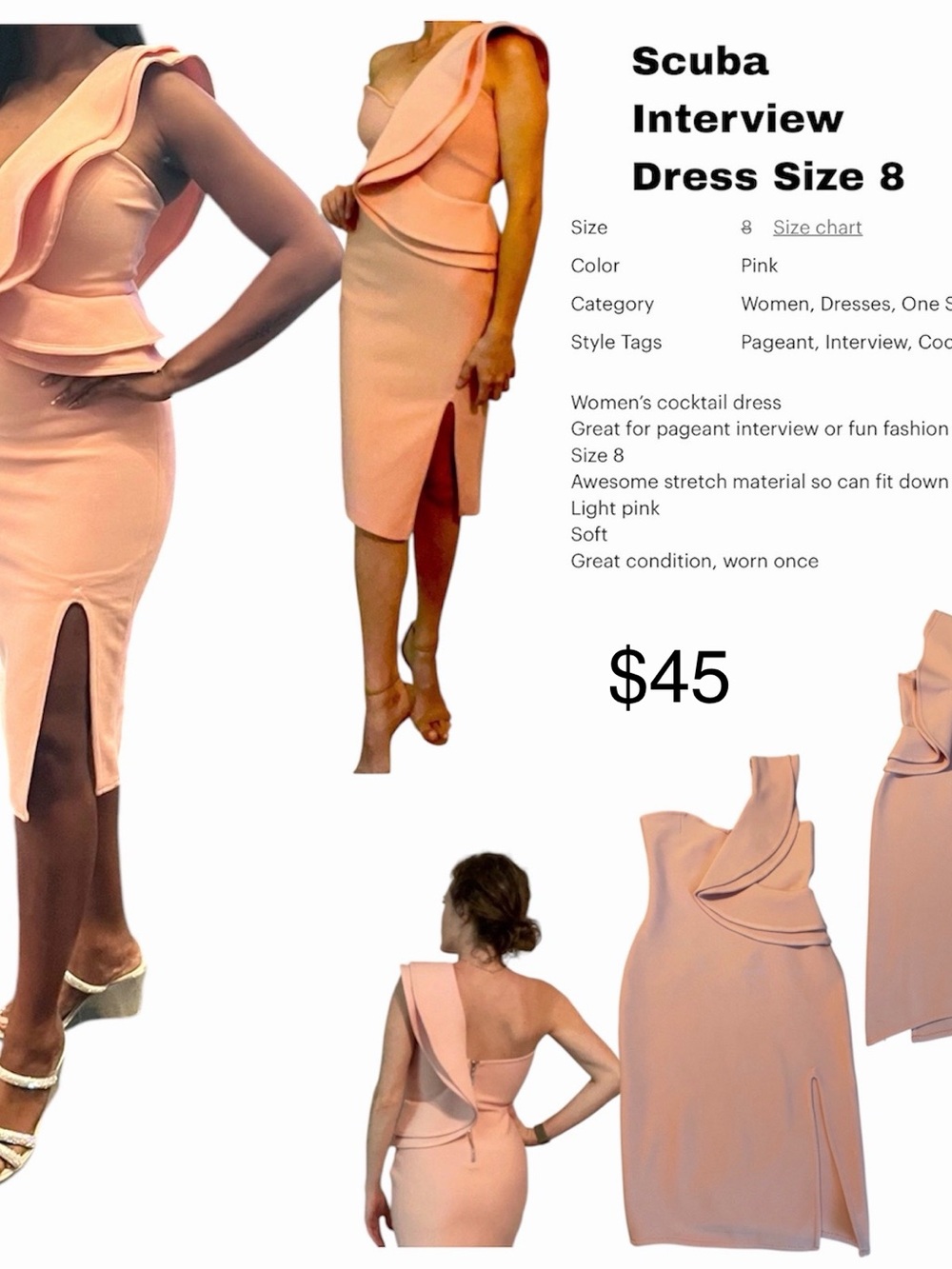 Scuba One-Shoulder Ruffle Sheath Dress - Light Pink